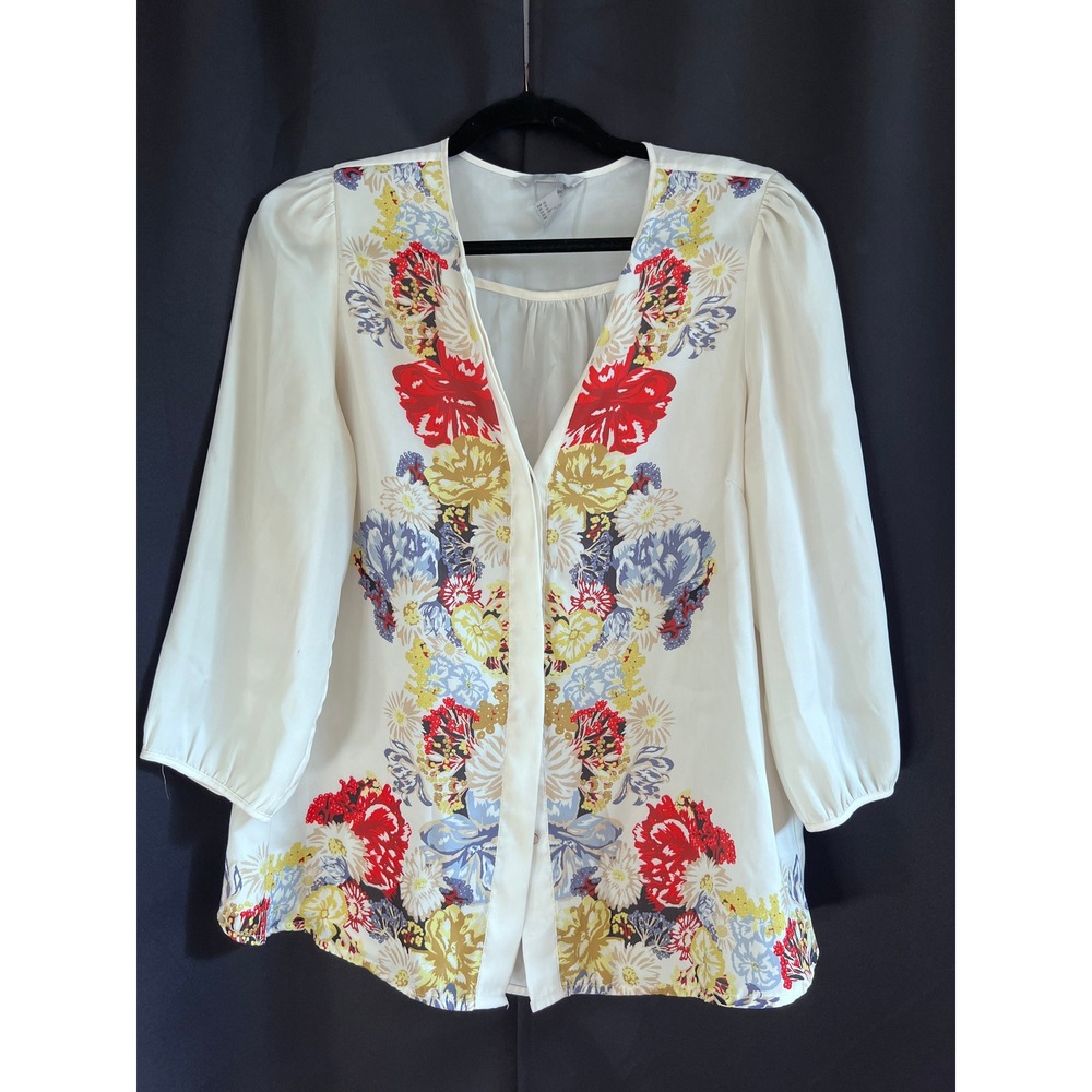 H&M Floral Print Blouse Top Multicolor Button Up Long Sleeve Women's Size 12